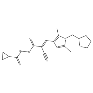 2-cyano-N'-cyclopropanecarbonyl-3-{2,5-dimethyl-1-[(oxolan-2-yl)methyl]-1H-pyrrol-3-yl}prop-2-enehydrazide结构式