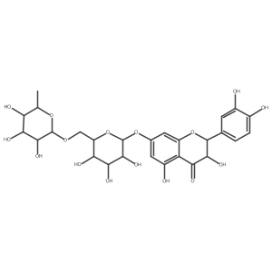 (2R,3R)-2-(3,4-Dihydroxyphenyl)-3,5-dihydroxy-7-(((2S,3R,4S,5S,6R)-3,4,5-trihydroxy-6-((((2R,3R,4R,5R,6S)-3,4,5-trihydroxy-6-methyltetrahydro-2H-pyran-2-yl)oxy)methyl)tetrahydro-2H-pyran-2-yl)oxy)chroman-4-one Structure