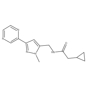 2-cyclopropyl-N-((1-methyl-3-(pyrazin-2-yl)-1H-pyrazol-5-yl)methyl)acetamide Structure