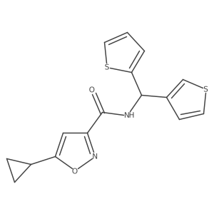 5-cyclopropyl-N-(thiophen-2-yl(thiophen-3-yl)methyl)isoxazole-3-carboxamide结构式