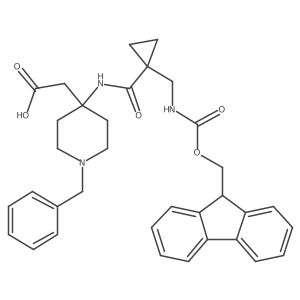 2-(1-benzyl-4-{1-[({[(9H-fluoren-9-yl)methoxy]carbonyl}amino)methyl]cyclopropaneamido}piperidin-4-yl)acetic acid结构式