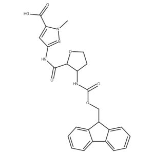 rac-3-[(2R,3S)-3-({[(9H-fluoren-9-yl)methoxy]carbonyl}amino)oxolane-2-amido]-1-methyl-1H-pyrazole-5-carboxylic acid Structure