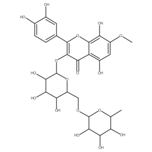3-[[6-O-(6-Deoxy-I+/--L-mannopyranosyl)-I(2)-D-glucopyranosyl]oxy]-2-(3,4-dihydroxyphenyl)-5,8-dihydroxy-7-methoxy-4H-1-benzopyran-4-one结构式