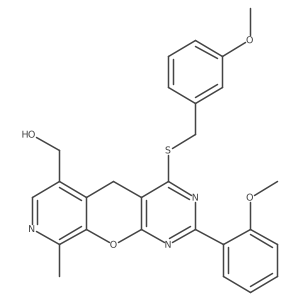 [5-(2-Methoxyphenyl)-7-{[(3-methoxyphenyl)methyl]sulfanyl}-14-methyl-2-oxa-4,6,13-triazatricyclo[8.4.0.0^{3,8}]tetradeca-1(10),3(8),4,6,11,13-hexaen-11-yl]methanol Structure