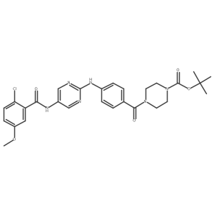 4-{4-[5-(2-Chloro-5-methoxy-benzoylamino)-pyrimidin-2-ylamino]-benzoyl}-piperazine-1-carboxylic acid tert-butyl ester Structure