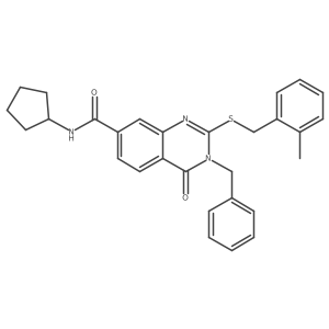 3-benzyl-N-cyclopentyl-2-((2-methylbenzyl)thio)-4-oxo-3,4-dihydroquinazoline-7-carboxamide结构式