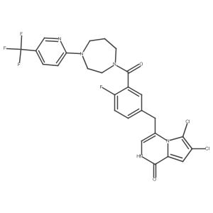 6,7-dichloro-4-[(4-fluoro-3-{4-[5-(trifluoromethyl)pyridin-2-yl]-1,4-diazepane-1-carbonyl}phenyl)methyl]-1H,2H-pyrrolo[1,2-a]pyrazin-1-one结构式