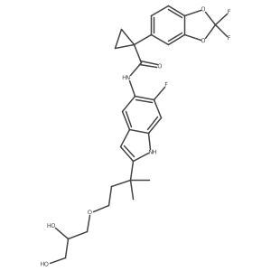 1-(2,2-difluoro-1,3-benzodioxol-5-yl)-N-[2-[4-[(2S)-2,3-dihydroxypropoxy]-2-methylbutan-2-yl]-6-fluoro-1H-indol-5-yl]cyclopropane-1-carboxamide Structure