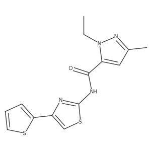 1-ethyl-3-methyl-N-(4-(thiophen-2-yl)thiazol-2-yl)-1H-pyrazole-5-carboxamide结构式