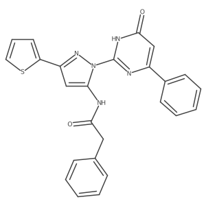 N-[1-(6-oxo-4-phenyl-1,6-dihydropyrimidin-2-yl)-3-(thiophen-2-yl)-1H-pyrazol-5-yl]-2-phenylacetamide结构式
