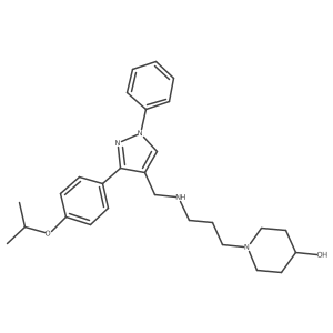 1-{3-[({1-phenyl-3-[4-(propan-2-yloxy)phenyl]-1H-pyrazol-4-yl}methyl)amino]propyl}piperidin-4-ol结构式