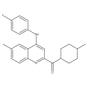 (4-((4-Fluorophenyl)amino)-6-methylquinolin-2-yl)(4-methylpiperidin-1-yl)methanone结构式
