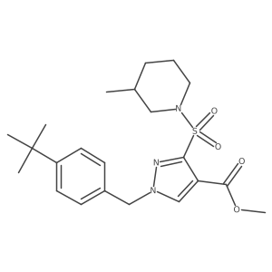 methyl 1-(4-(tert-butyl)benzyl)-3-((3-methylpiperidin-1-yl)sulfonyl)-1H-pyrazole-4-carboxylate结构式