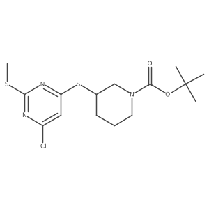 3-(6-Chloro-2-methylsulfanyl-pyrimidin-4-ylsulfanyl)-piperidine-1-carboxylic acid tert-butyl ester结构式