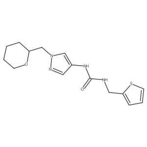 1-(1-((tetrahydro-2H-pyran-2-yl)methyl)-1H-pyrazol-4-yl)-3-(thiophen-2-ylmethyl)urea结构式