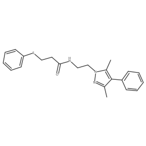 N-(2-(3,5-dimethyl-4-phenyl-1H-pyrazol-1-yl)ethyl)-3-(phenylthio)propanamide结构式