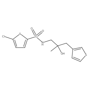S-(5-chlorothiophen-2-yl)-2-hydroxy-2-methyl-3-(thiophen-3-yl)propane-1-sulfonamido结构式