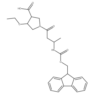 4-ethoxy-1-[(3S)-3-({[(9H-fluoren-9-yl)methoxy]carbonyl}amino)butanoyl]pyrrolidine-3-carboxylic acid结构式