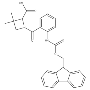 1-[2-({[(9H-fluoren-9-yl)methoxy]carbonyl}amino)benzoyl]-3,3-dimethylazetidine-2-carboxylic acid Structure
