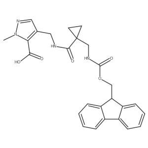 4-[({1-[({[(9H-fluoren-9-yl)methoxy]carbonyl}amino)methyl]cyclopropyl}formamido)methyl]-1-methyl-1H-pyrazole-5-carboxylic acid结构式