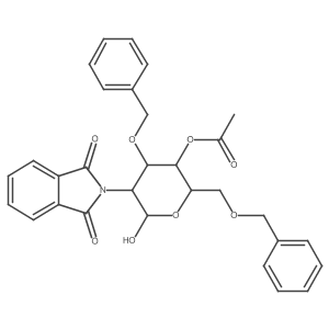 (2R,3S,4R,5R)-4-(Benzyloxy)-2-((benzyloxy)methyl)-5-(1,3-dioxoisoindolin-2-YL)-6-hydroxytetrahydro-2H-pyran-3-YL acetate Structure