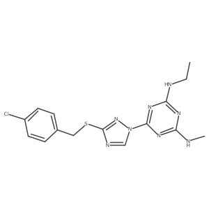 6-{3-[(4-chlorobenzyl)thio]-1H-1,2,4-triazol-1-yl}-N-ethyl-N'-methyl-1,3,5-triazine-2,4-diamine结构式