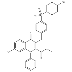 7-Chloro-3-[4-(4-hydroxypiperidine-1-sulfonyl)-benzyl]-4-oxo-1-phenyl-1,4-dihydroquinoline-2-carboxylic acid methyl ester结构式