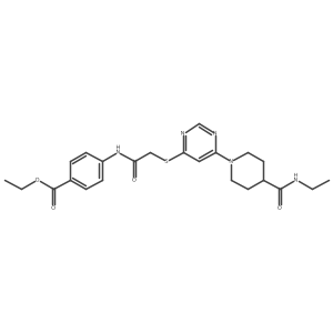 Ethyl 4-(2-((6-(4-(ethylcarbamoyl)piperidin-1-yl)pyrimidin-4-yl)thio)acetamido)benzoate Structure