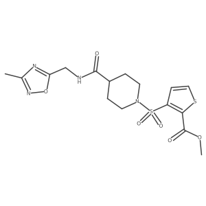Methyl 3-((4-(((3-methyl-1,2,4-oxadiazol-5-yl)methyl)carbamoyl)piperidin-1-yl)sulfonyl)thiophene-2-carboxylate结构式