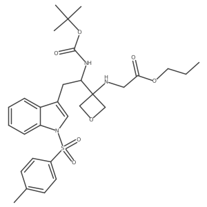 Propyl 2-[[3-[2-[1-(4-methylphenyl)sulfonylindol-3-yl]-1-[(2-methylpropan-2-yl)oxycarbonylamino]ethyl]oxetan-3-yl]amino]acetate Structure