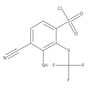 4-Cyano-3-mercapto-2-((trifluoromethyl)thio)benzene-1-sulfonyl chloride结构式