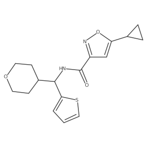 5-cyclopropyl-N-[(oxan-4-yl)(thiophen-2-yl)methyl]-1,2-oxazole-3-carboxamide结构式