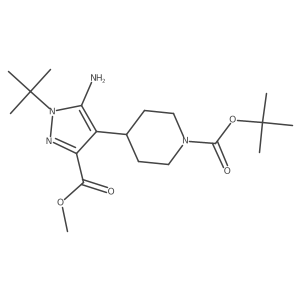 tert-butyl 4-[5-amino-1-tert-butyl-3-(methoxycarbonyl)-1H-pyrazol-4-yl]piperidine-1-carboxylate结构式