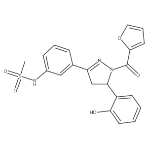 N-(3-(1-(furan-2-carbonyl)-5-(2-hydroxyphenyl)-4,5-dihydro-1H-pyrazol-3-yl)phenyl)methanesulfonamide结构式