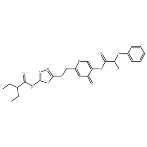 6-(((5-(2-ethylbutanamido)-1,3,4-thiadiazol-2-yl)thio)methyl)-4-oxo-4H-pyran-3-yl 2-phenoxypropanoate结构式