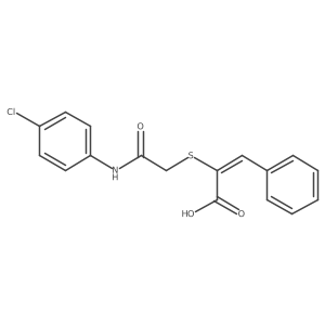 (Z)-2-((2-((4-chlorophenyl)amino)-2-oxoethyl)thio)-3-phenylacrylic acid Structure