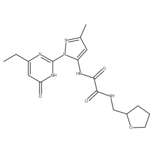 N1-(1-(4-ethyl-6-oxo-1,6-dihydropyrimidin-2-yl)-3-methyl-1H-pyrazol-5-yl)-N2-((tetrahydrofuran-2-yl)methyl)oxalamide结构式