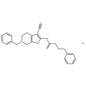 N-(6-benzyl-3-cyano-4,5,6,7-tetrahydrothieno[2,3-c]pyridin-2-yl)-3-(phenylthio)propanamide hydrochloride Structure
