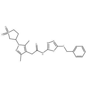 N-(5-(benzylthio)-1,3,4-thiadiazol-2-yl)-2-(1-(1,1-dioxidotetrahydrothiophen-3-yl)-3,5-dimethyl-1H-pyrazol-4-yl)acetamide结构式