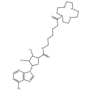 (2S,3S,4R,5R)-N-(6-(1,4,7,10-Tetraazacyclododecan-1-yl)-6-oxohexyl)-5-(6-amino-9H-purin-9-yl)-3,4-dihydroxytetrahydrofuran-2-carboxamide Structure