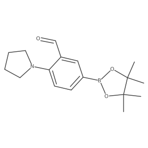 2-(Pyrrolidin-1-yl)-5-(tetramethyl-1,3,2-dioxaborolan-2-yl)benzaldehyde结构式