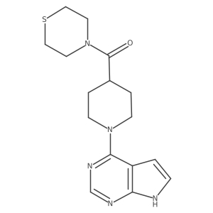 4-(1-{7H-pyrrolo[2,3-d]pyrimidin-4-yl}piperidine-4-carbonyl)thiomorpholine结构式