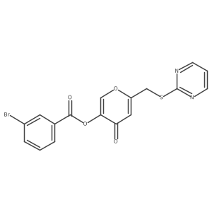 4-oxo-6-((pyrimidin-2-ylthio)methyl)-4H-pyran-3-yl 3-bromobenzoate Structure