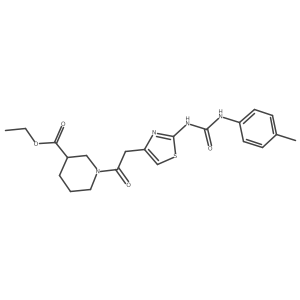 Ethyl 1-(2-(2-(3-(p-tolyl)ureido)thiazol-4-yl)acetyl)piperidine-3-carboxylate结构式