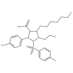 (2R,3R,4S,5R)-2-(4-bromophenyl)-4-(hexylthio)-5-propyl-1-tosylpyrrolidine-3-carboxylic acid Structure