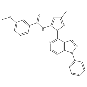 3-methoxy-N-(3-methyl-1-(1-phenyl-1H-pyrazolo[3,4-d]pyrimidin-4-yl)-1H-pyrazol-5-yl)benzamide结构式