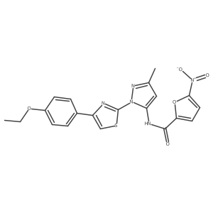 N-(1-(4-(4-ethoxyphenyl)thiazol-2-yl)-3-methyl-1H-pyrazol-5-yl)-5-nitrofuran-2-carboxamide结构式