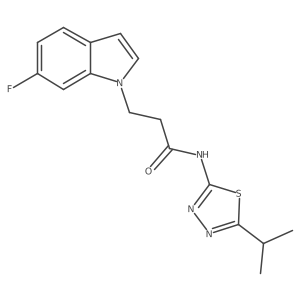 3-(6-fluoro-1H-indol-1-yl)-N-[(2E)-5-(propan-2-yl)-1,3,4-thiadiazol-2(3H)-ylidene]propanamide Structure