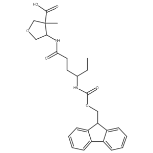 4-[4-({[(9H-fluoren-9-yl)methoxy]carbonyl}amino)hexanamido]-3-methyloxolane-3-carboxylic acid结构式