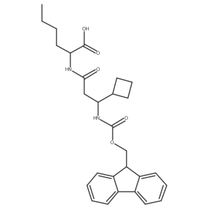 (2S)-2-[3-cyclobutyl-3-({[(9H-fluoren-9-yl)methoxy]carbonyl}amino)propanamido]hexanoic acid Structure